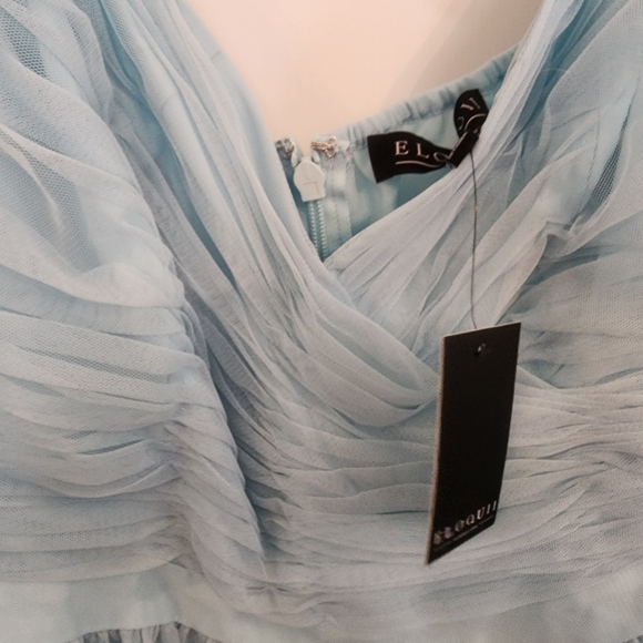 Eloquii Plus Size Puff Sleeve Tulle Romance Midi Dress Stratosphere Baby Blue 16 - Picture 8 of 12